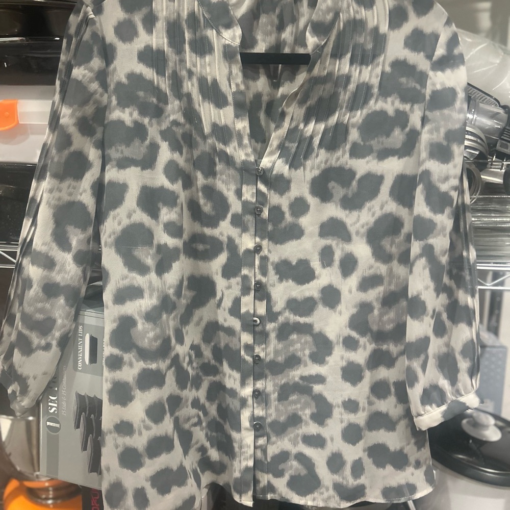 Gray Animal Print Blouse-Banana Republic